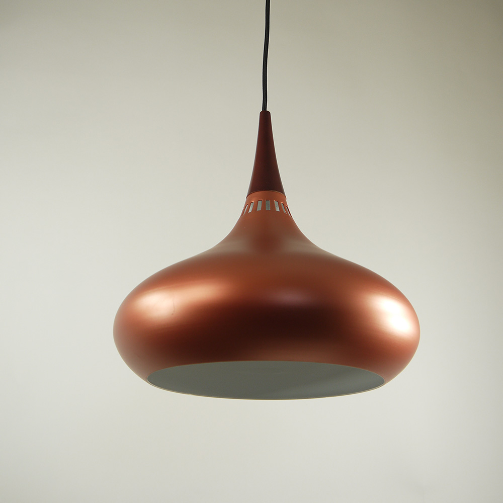 Kupferfarbene Pendel-Hänge-Leuchte RANA Metall mit Holzdetail, Deckenleuchte