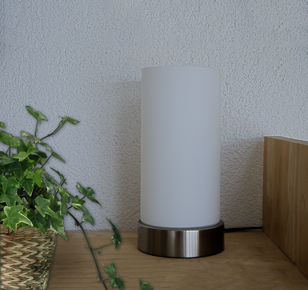 Glas-Tisch-Leuchte-Lampe MATS Metall Nickel