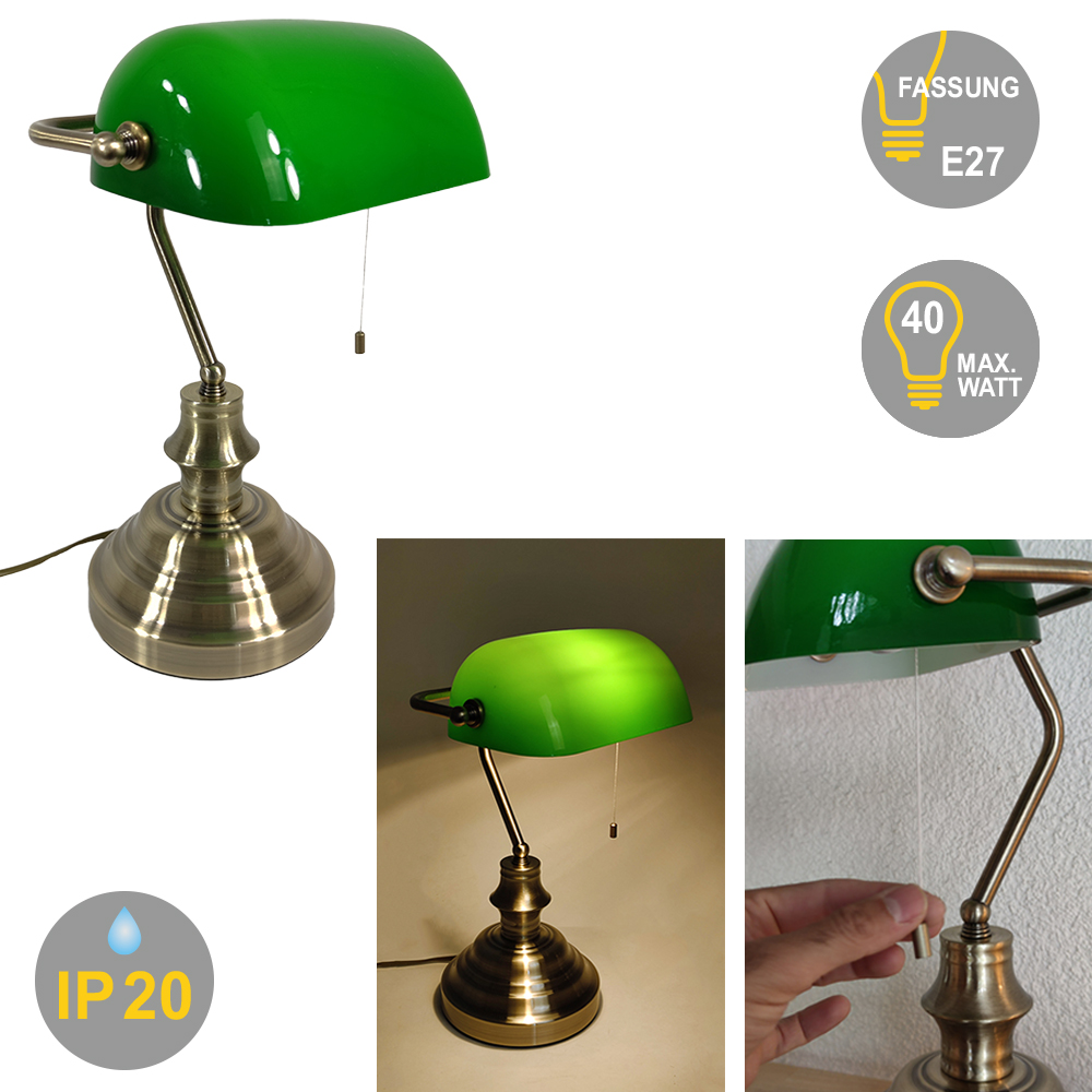 Schreibtischleuchte Bankerlampe mit Zugschalter Büro-Tisch-Lampe