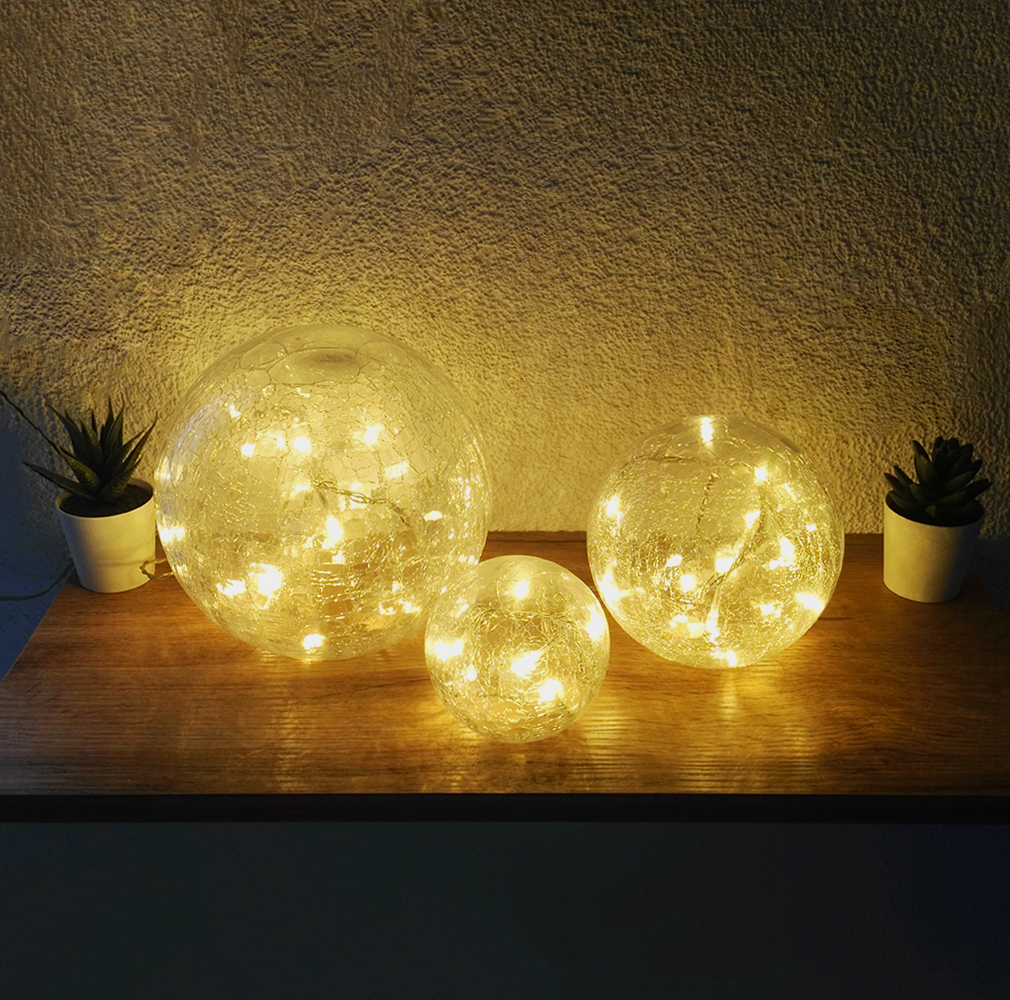 3 x Glas LED Kugelleuchte FIONA Deko-Weihnachts-Leuchte