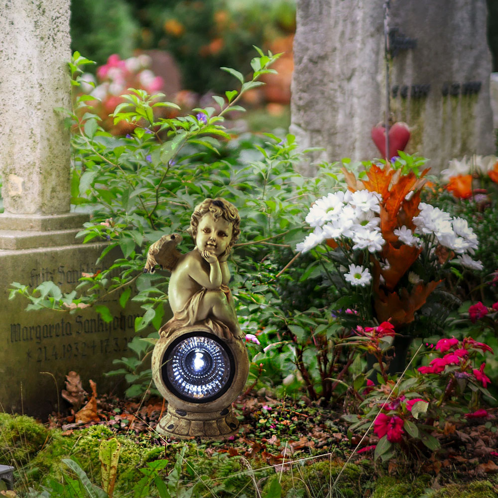 LED Solarleuchte ENGEL SITZEND - Grabschmuck