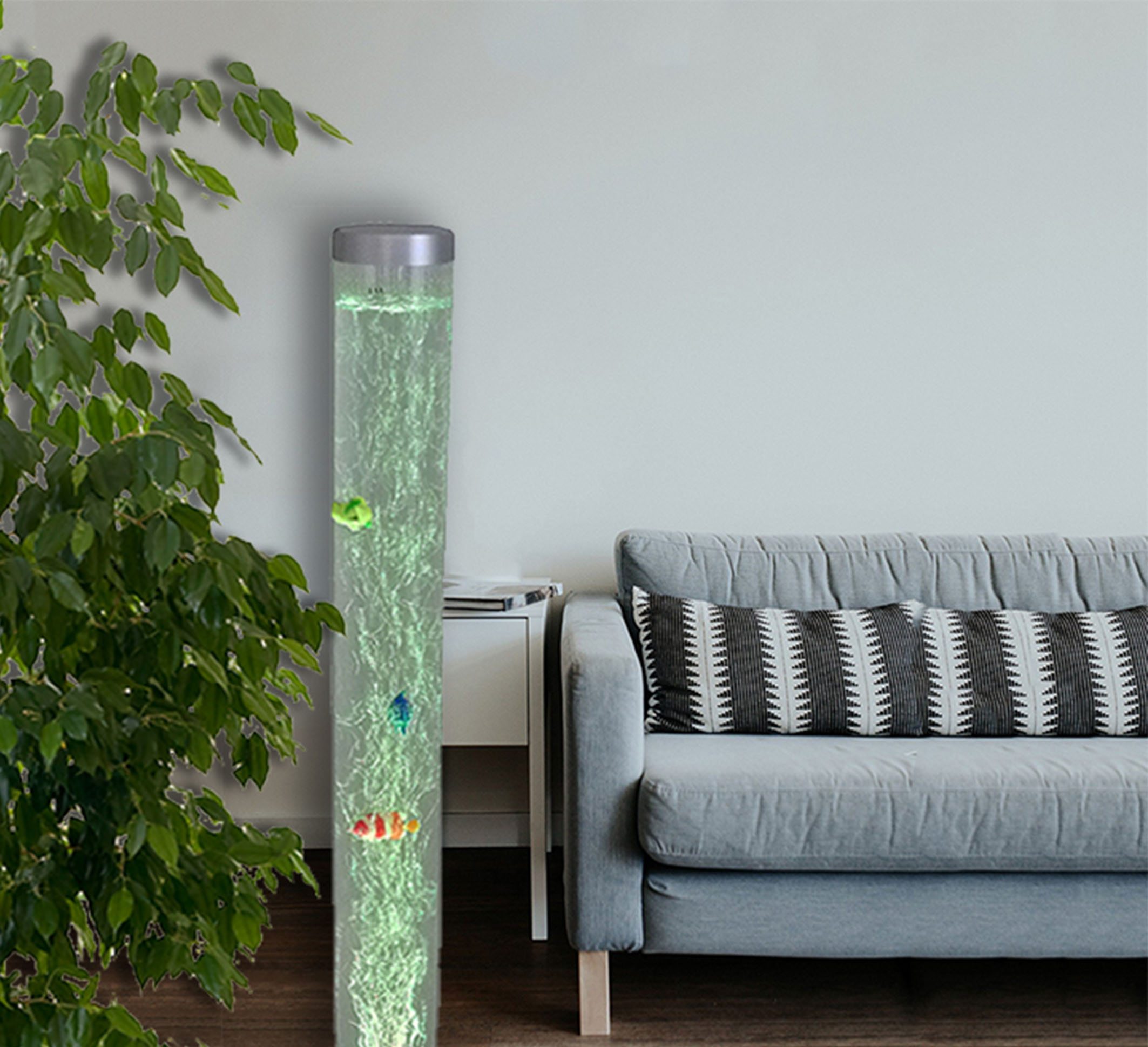 Deko-Wassersäule LED farbwechselnd und 6 Fischen Stimmungslampe