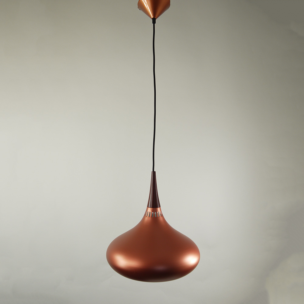 Kupferfarbene Pendel-Hänge-Leuchte RANA Metall mit Holzdetail, Deckenleuchte