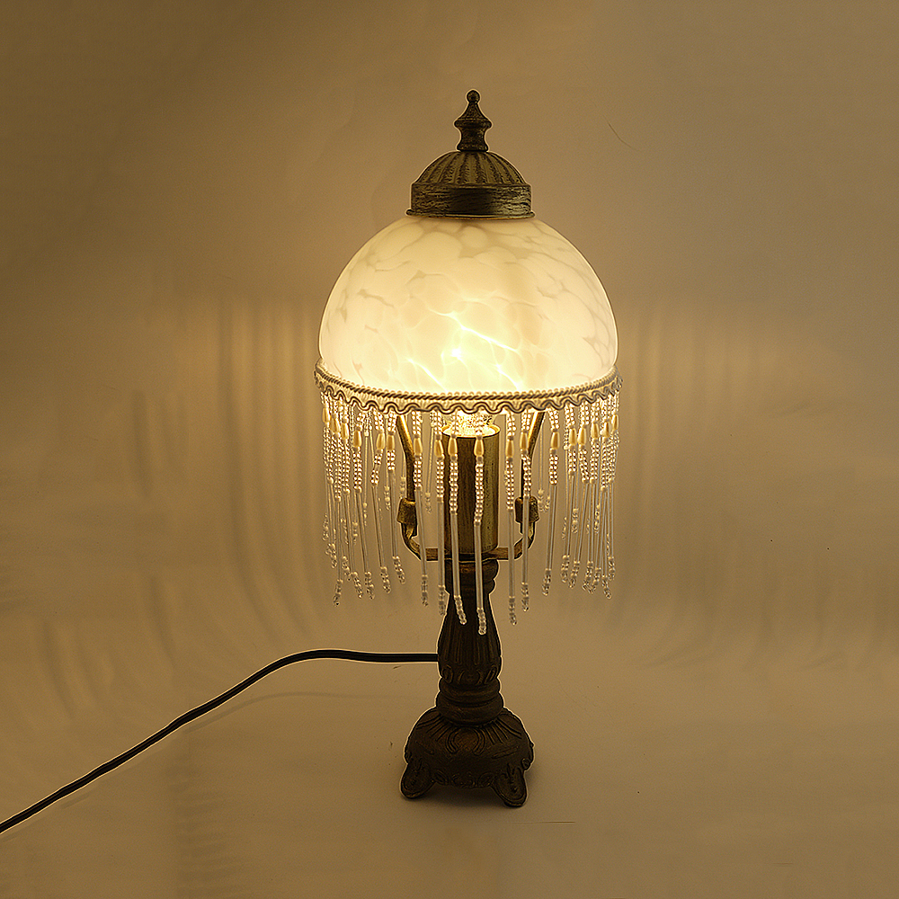 LED Tischleuchte Landhausstil WEIDE messing-antik Glasschirm