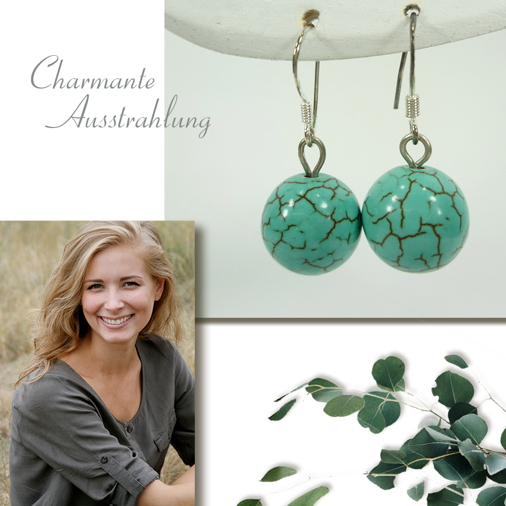 Wunderschöne modische Kugel Ohrhänger aus Türkis Steinen Ohrringe Ohrschmuck