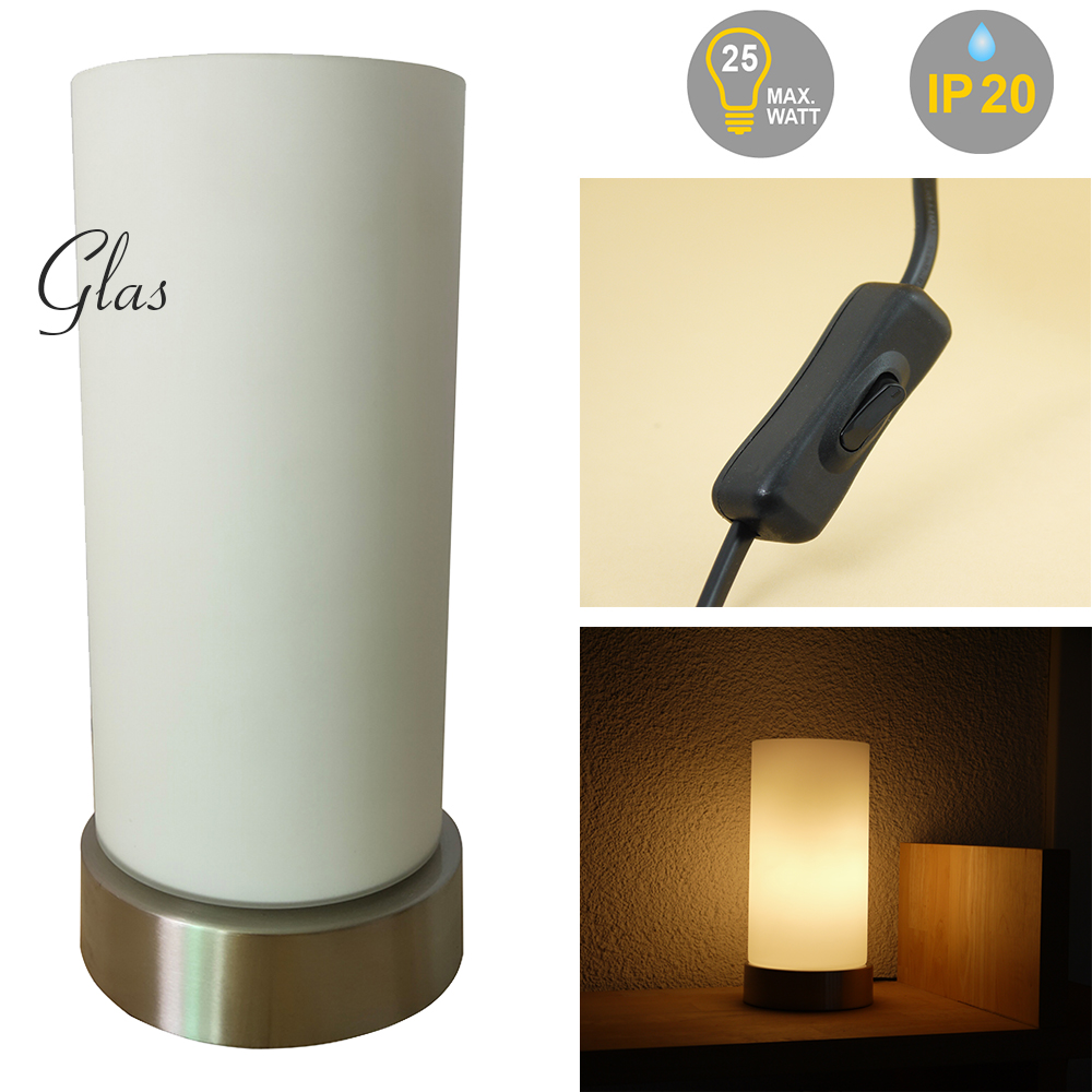 Glas-Tisch-Leuchte-Lampe MATS Metall Nickel