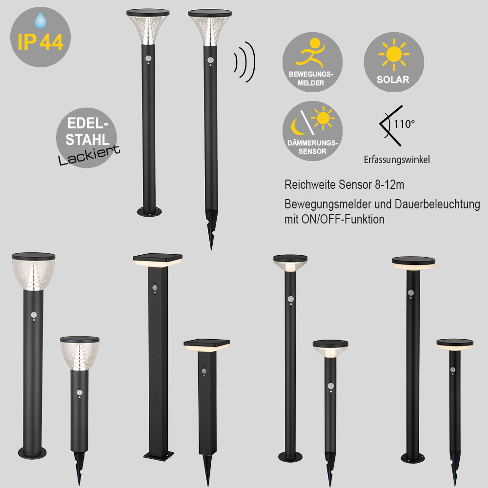 Solar Stehleuchte "Brok" mit Bewegungsmelder und ON / OFF Funktion