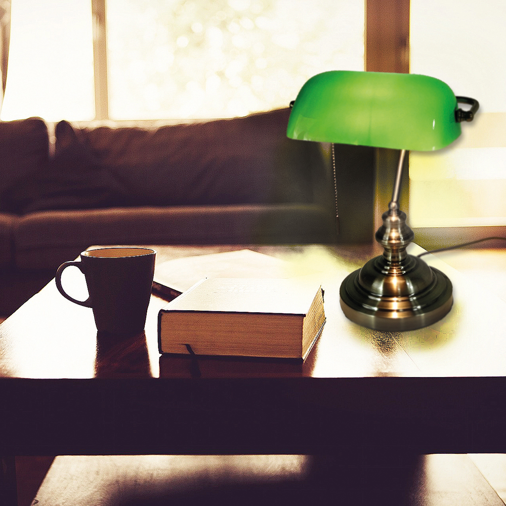 Schreibtischleuchte Bankerlampe mit Zugschalter Büro-Tisch-Lampe