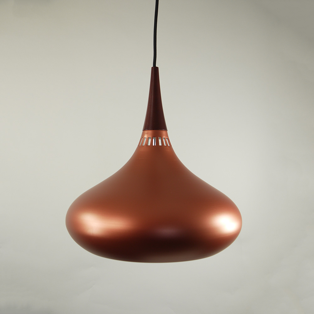 Kupferfarbene Pendel-Hänge-Leuchte RANA Metall mit Holzdetail, Deckenleuchte