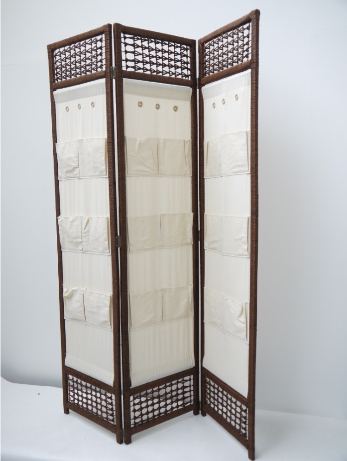 Raumteiler Paravent 120x167cm in Rattan-Optik Trennwand 3 x 40cm Sichtschutz 3-teilig mit Staufächer