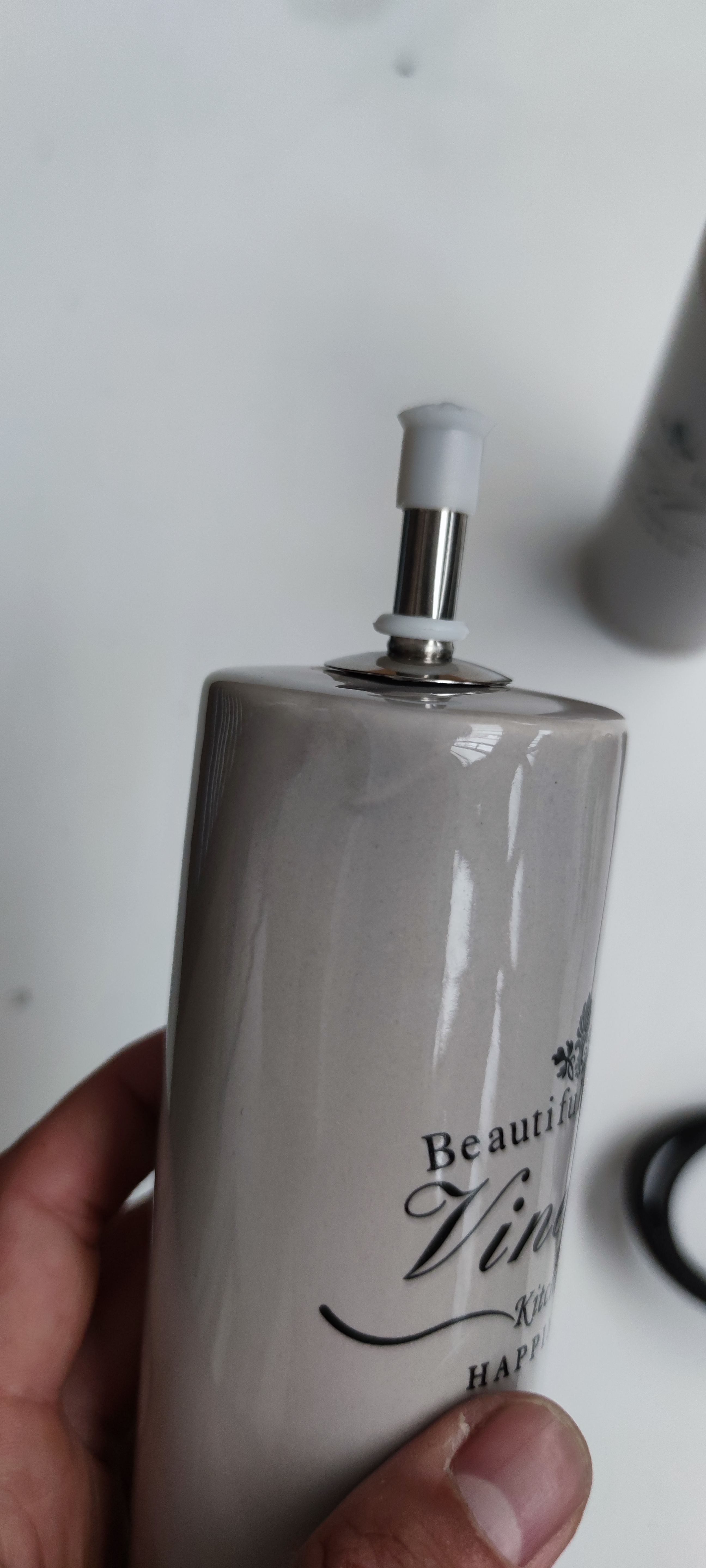Essig-Öl Flasche Home 2 tlg. Steingut grau