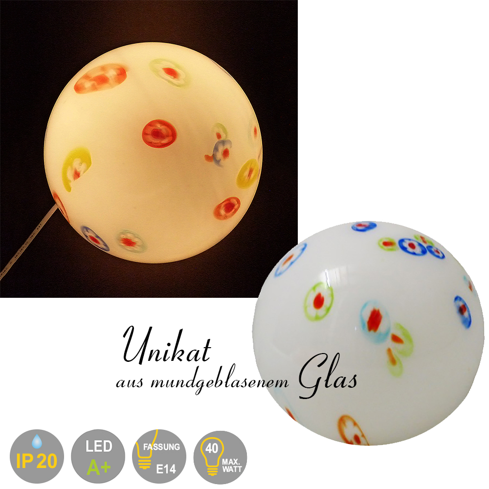 Tisch-Kugelleuchte, Unikat - mundgeblasenes Glas Venus,Jupiter