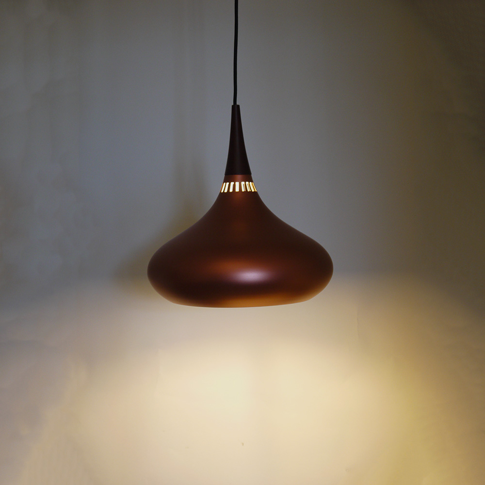 Kupferfarbene Pendel-Hänge-Leuchte RANA Metall mit Holzdetail, Deckenleuchte