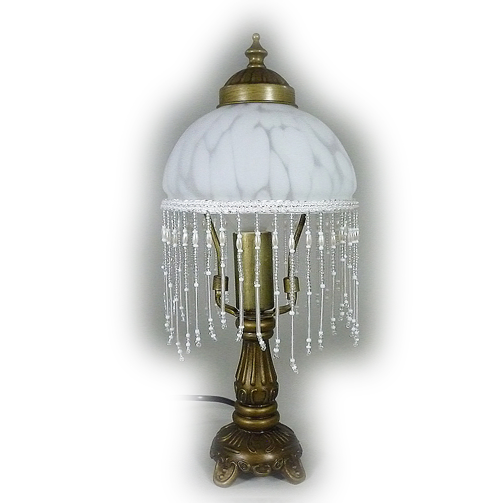 LED Tischleuchte Landhausstil WEIDE messing-antik Glasschirm