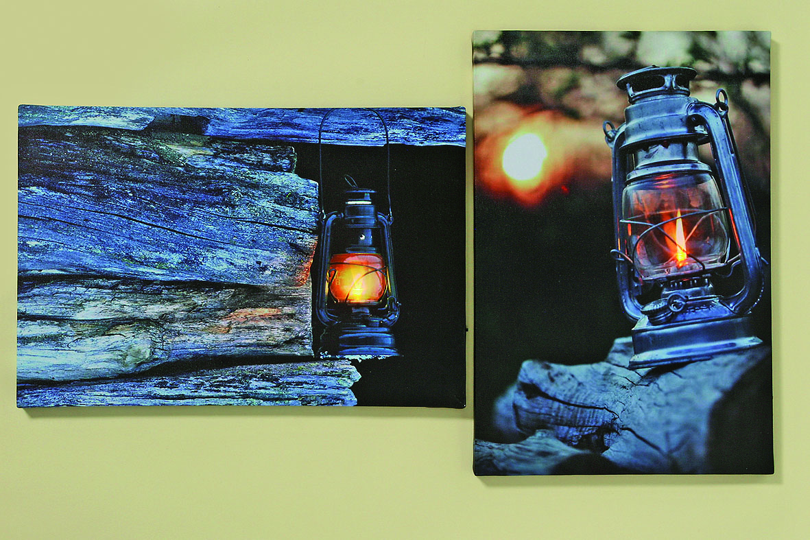 LED -Bild Laterne Wandbild Holz 45x30 cm