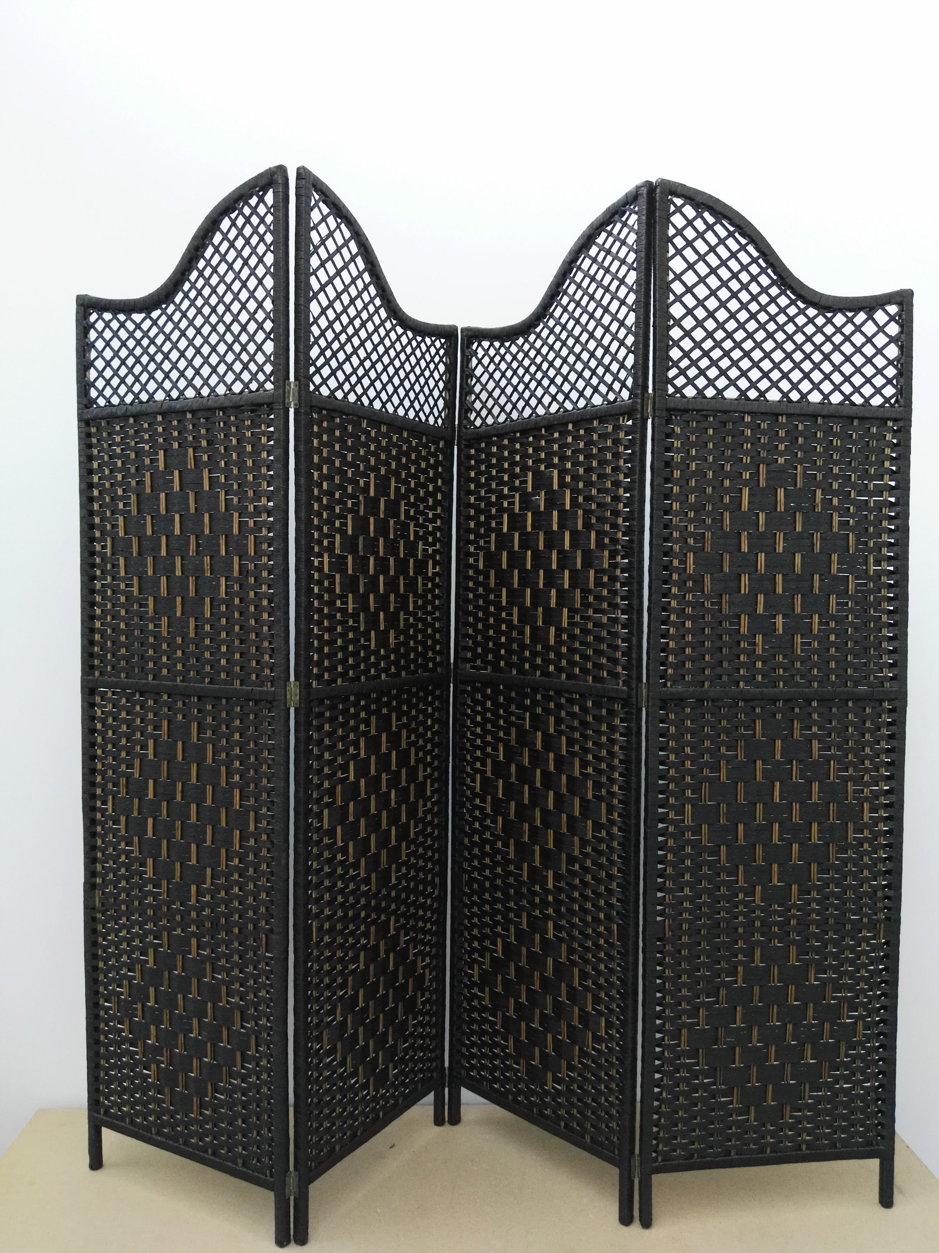 Raumteiler Paravent 188x178cm in Rattan-Optik Trennwand 4-teilig