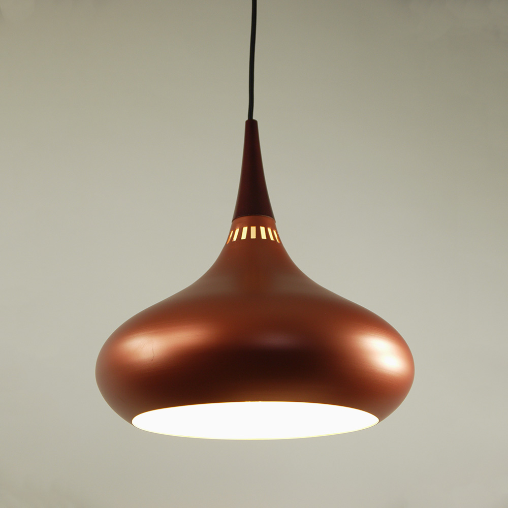 Kupferfarbene Pendel-Hänge-Leuchte RANA Metall mit Holzdetail, Deckenleuchte