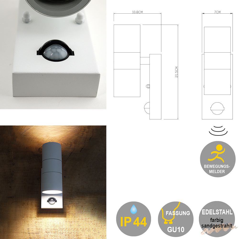 Außen-Wandleuchte Bornholm 2-flammig mit Sensor, verschiedene Farben