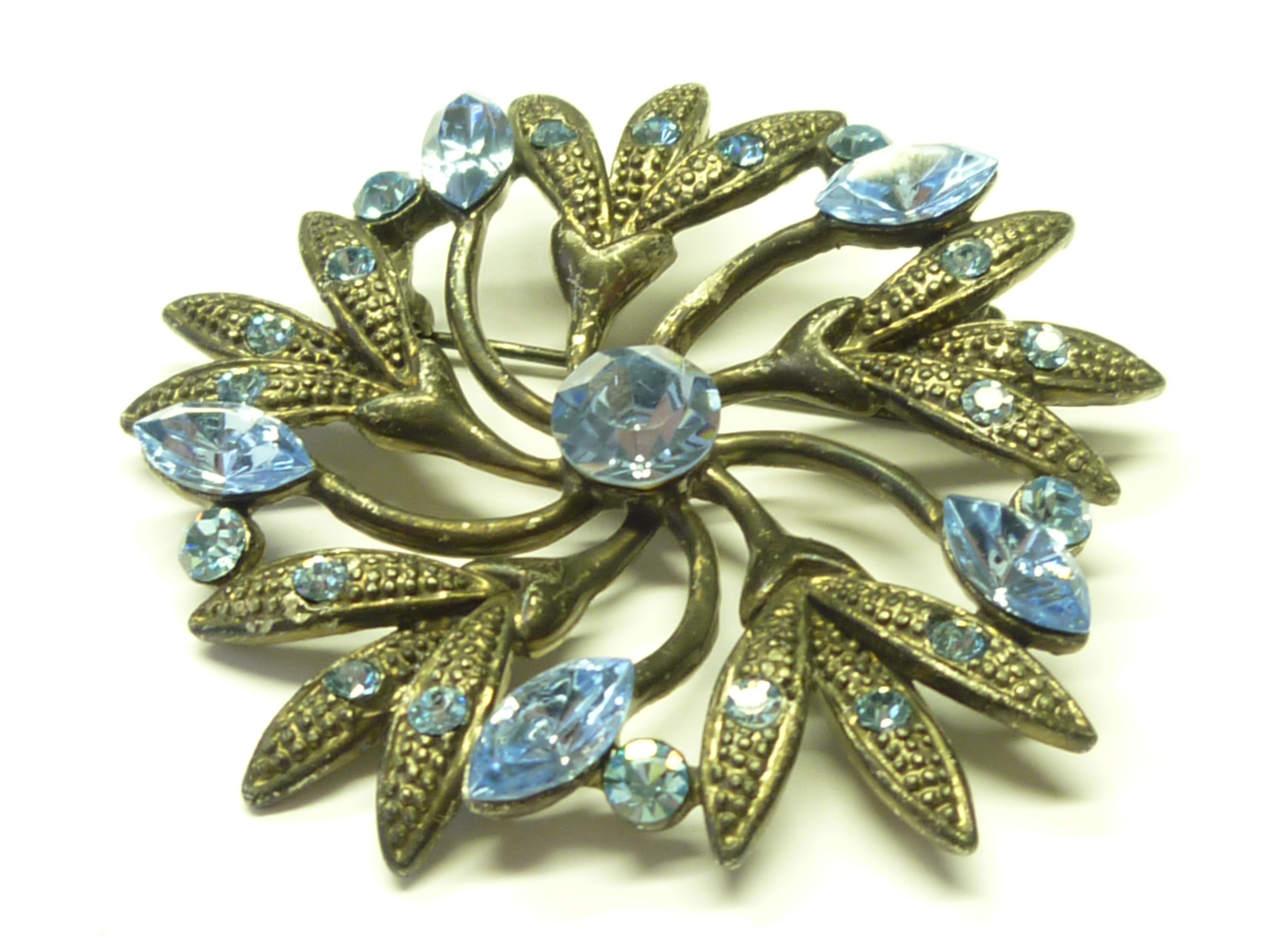 Brosche anthrazit Swarowsky Steine blau