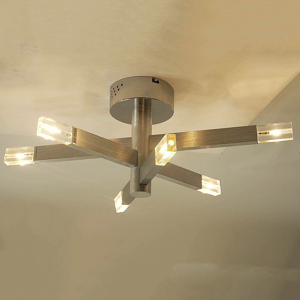 Halogen Deckenleuchte LOUIS Aluminium und Echtkristall-Aufsätzen