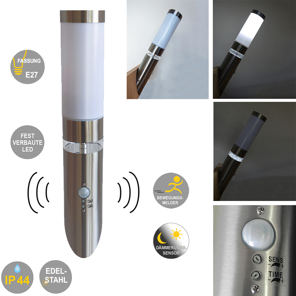 Edelstahl Außen-Wandleuchte "Lisa" Fackel mit Bewegungsmelder