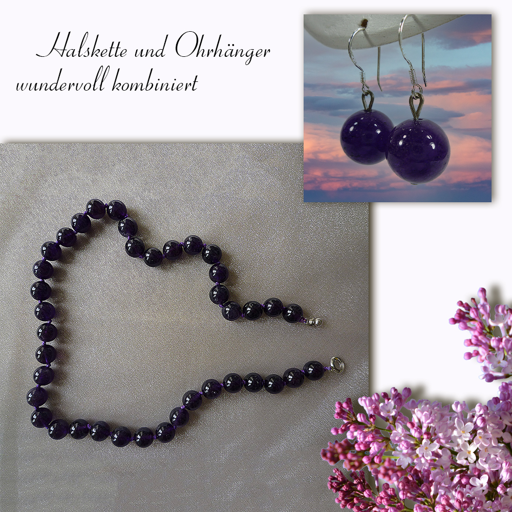 Wunderschöne modische Ohrhänger mit Kugeln aus Amethyst-Edelsteinen Ohrschmuck