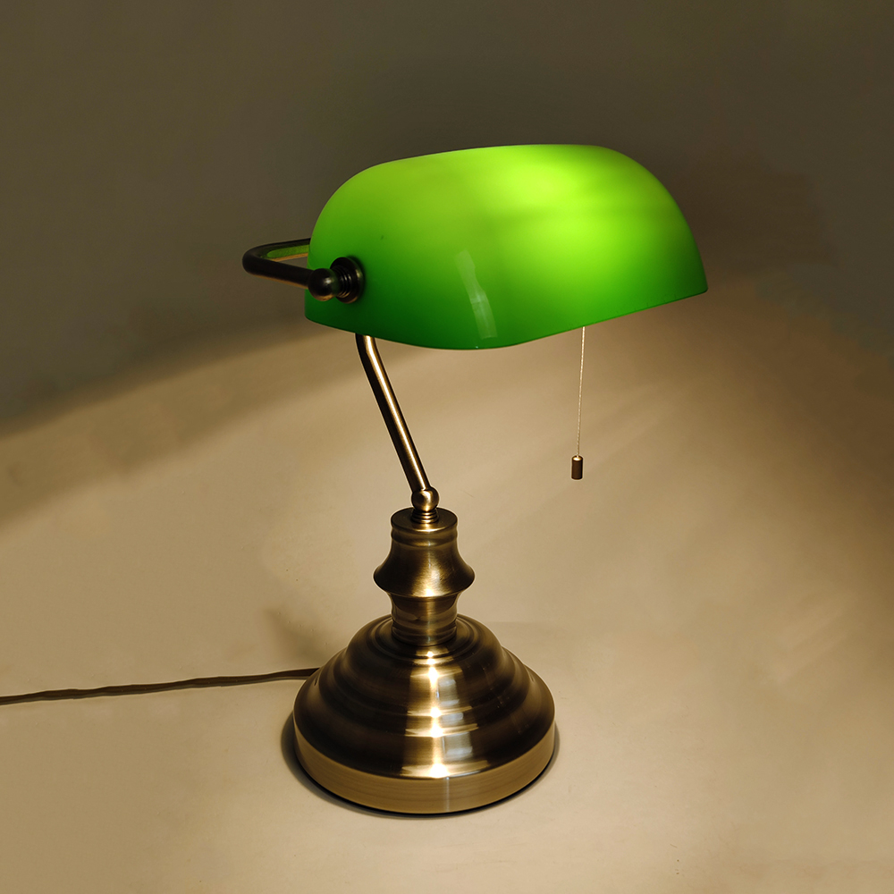 Schreibtischleuchte Bankerlampe mit Zugschalter Büro-Tisch-Lampe