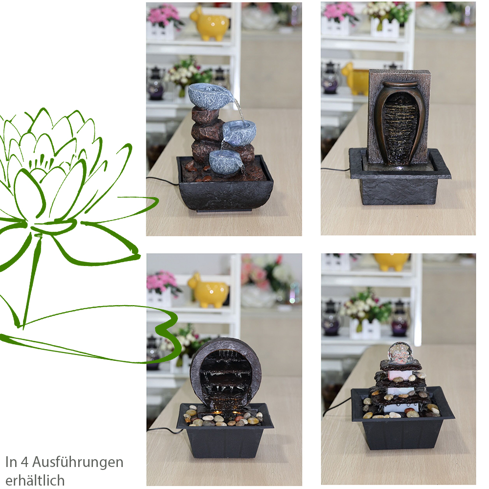 Zimmerbrunnen ZEN Tisch-Spring-Brunnen mit LED Beleuchtung Raumbefeuchter
