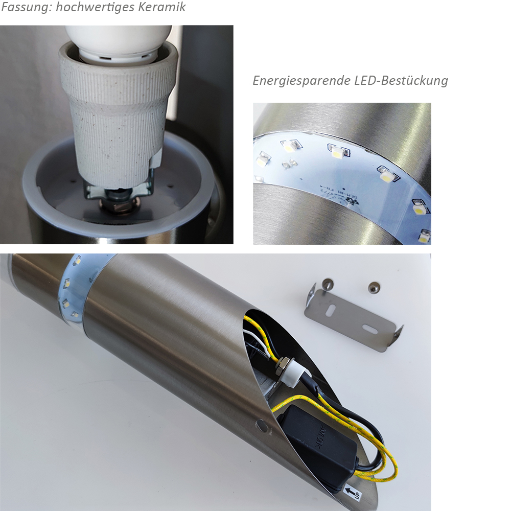 Edelstahl Außen-Wandleuchte "Lisa" Fackel mit Bewegungsmelder