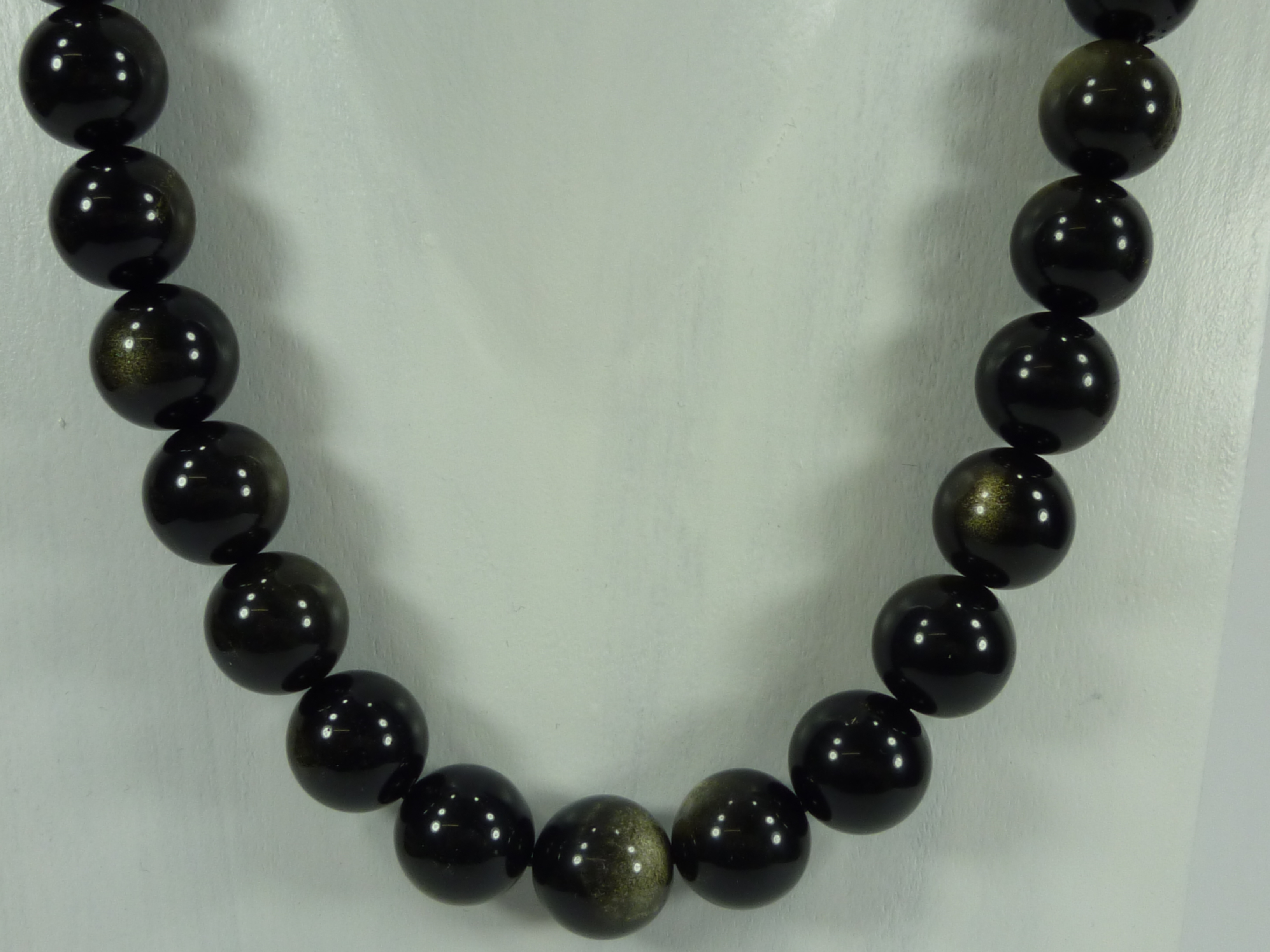 Edelstein Kugel-Kette Obsidian Länge 48 cm Drm. 14 mm
