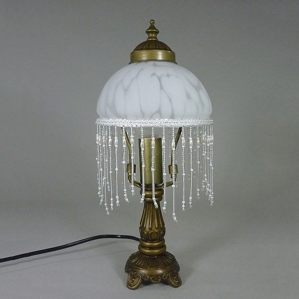 LED Tischleuchte Landhausstil WEIDE messing-antik Glasschirm